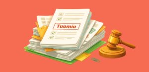 Yksipuolisen tuomion tiedoksianto – moderni vektorikuvitus lakipapereista ja tuomarin nuijasta